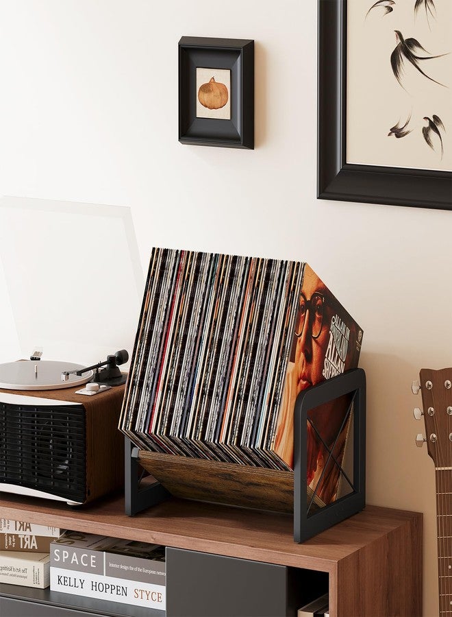 YINMIT Vinyl Record Holder, 80-100 LP Vinyl Record Storage Rack, Quick Assembly Album Display Rack, Retro Style Organizer for Magazine, Book, Files, Albums - Image 2